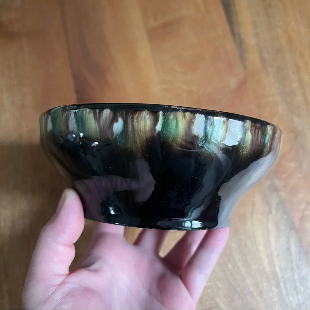 Vintage MCM Handmade Murztal Austria Ceramic Pottery Bowl Drip Black Brown 5.5" - Picture 6 of 6
